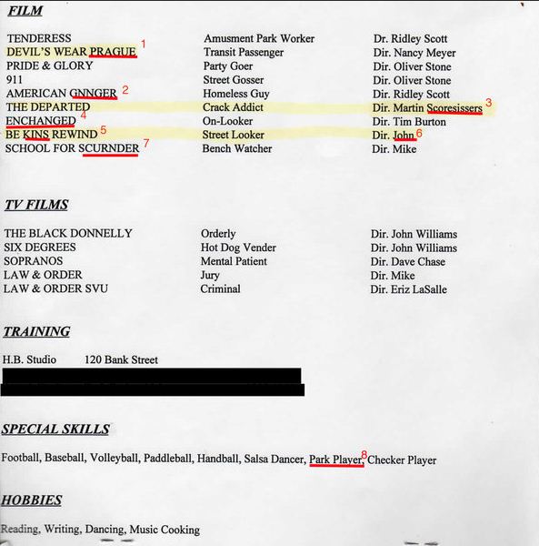 funny actor resume
