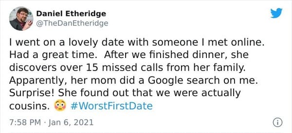 worst first date tweets, hilarious first date tweets, funny first date stories
