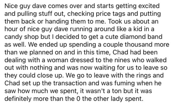 Jewelry store cheap customers, chad story, story on reddit about diamond ring shopping goes viral, petty revenge, Reddit