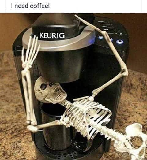 skeleton drinking coffee meme