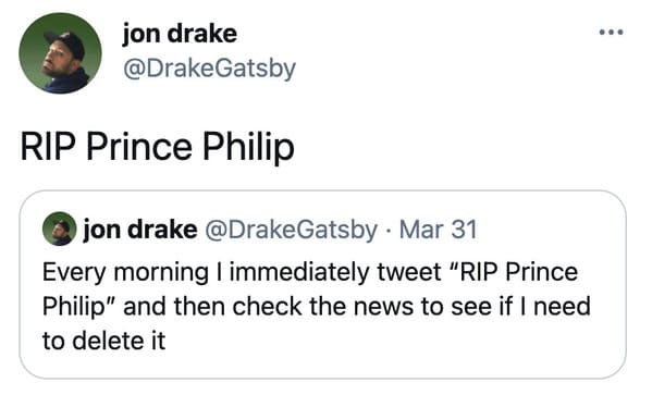 Prince philip death funny tweets, funny jokes about prince Philip dying, mean jokes, death, dying, dead, the royal family, Buckingham palace, RIP prince Philip