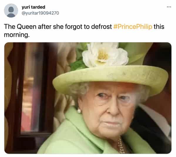 Prince philip death funny tweets, funny jokes about prince Philip dying, mean jokes, death, dying, dead, the royal family, Buckingham palace, RIP prince Philip