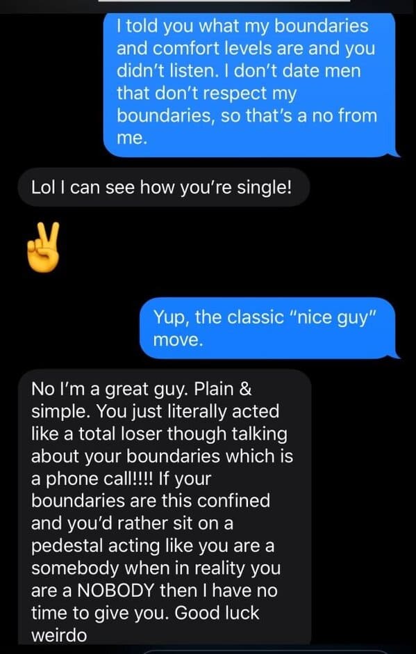 R Niceguys, nice guys reddit, men being rude to women, bad man texts, texting on dating apps, nice dudes being awful, women replying to rude jerks, friend zone, trashy 