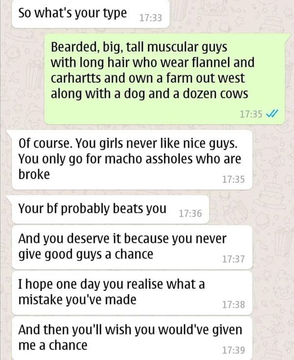 R Niceguys, nice guys reddit, men being rude to women, bad man texts, texting on dating apps, nice dudes being awful, women replying to rude jerks, friend zone, trashy 